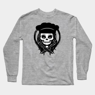 Female Chef Skull and Knives Black Logo Long Sleeve T-Shirt